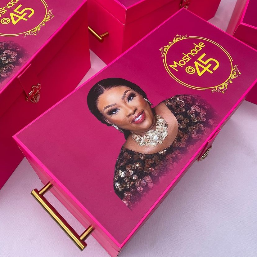 High top best quality customized branded custom 45 years birthday premium gift box design and printing in Lagos, Abuja, Nigeria, Africa.