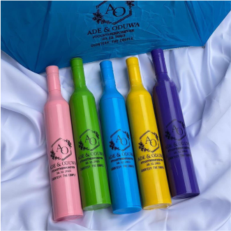 Top high best quality customized branded standard fancy retractable promotional bottle shaped umbrella design and printing in Lagos, Abuja, Nigeria Africa.
