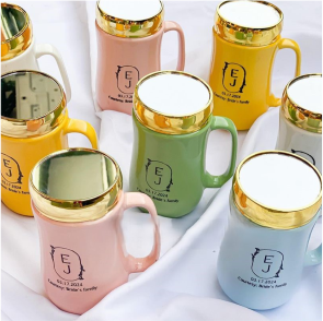 Customized high top quality custom branded promotional retractable fashionable luxury ceramic coffee mug with mirror glass cover souvenir gift item design and printing in Lagos, Abuja, Nigeria, Africa