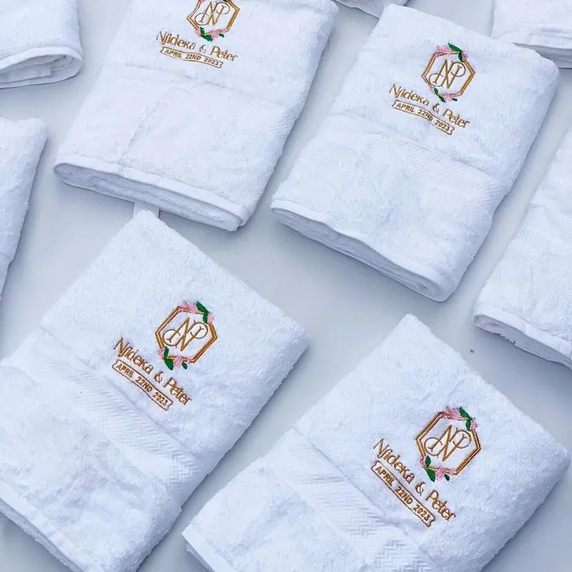 high quality wedding souvenir branded Embroidered full body bathroom towel printing in lagos nigeria
