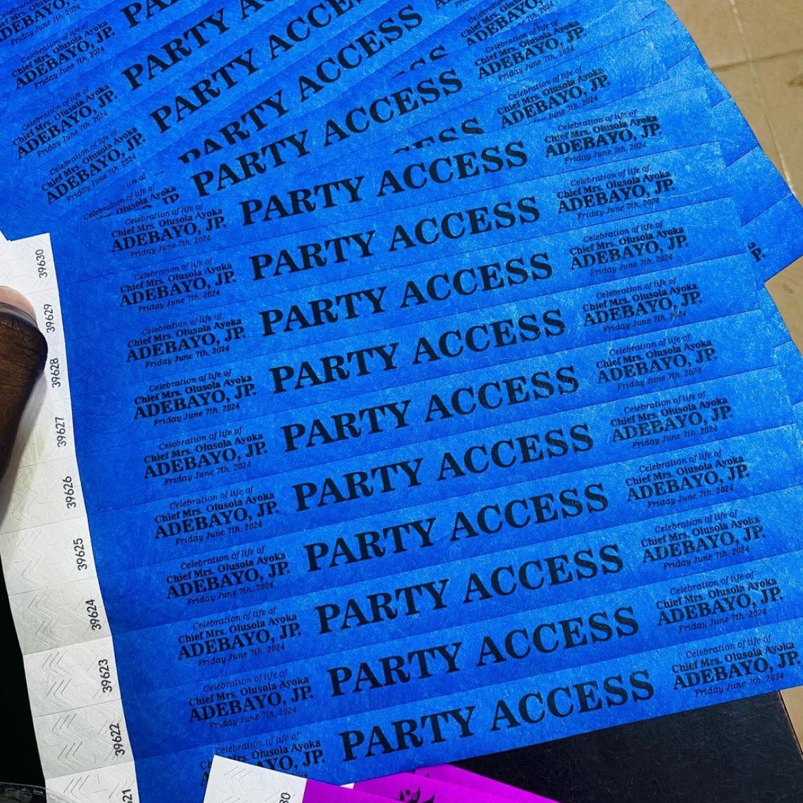 best quality funeral party access paper wristband handtag burial gate pass design and printing in lagos nigeria.
                                                  