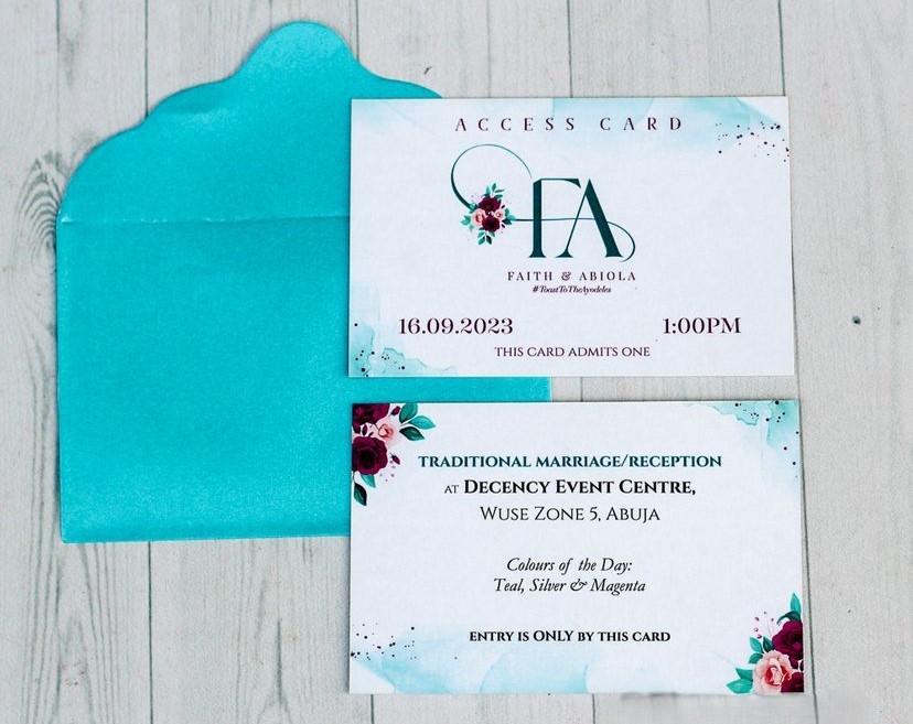 best quality custom wedding access card design & printing in lagos nigeria