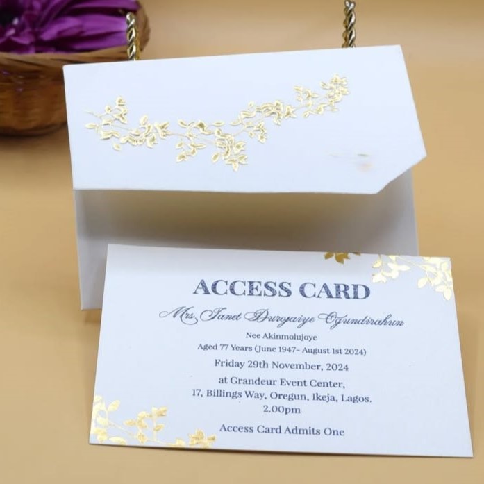 Best high top quality customized branded retractable fashionable funeral/burial event access card design and printing in Lagos, Abuja, Nigeria, Africa.