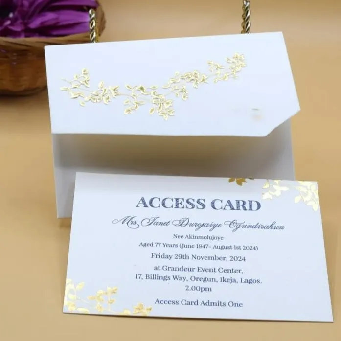 best high top quality custom branded customized retractable fashionable premium personalized funeral/burial event access card design and printing in Lagos, Abuja, Nigeria, Africa.