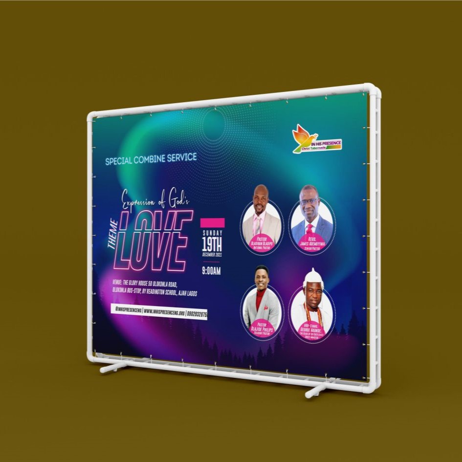 best high top quality custom branded customized promotional church advert banner design and printing in Lagos, Abuja, Nigeria, Africa.
