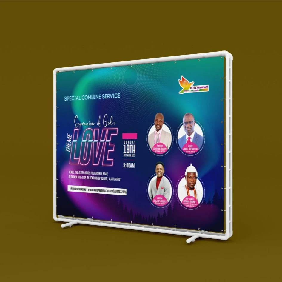 best high top quality custom branded customized promotional church advert banner design and printing in Lagos, Abuja, Nigeria, Africa.