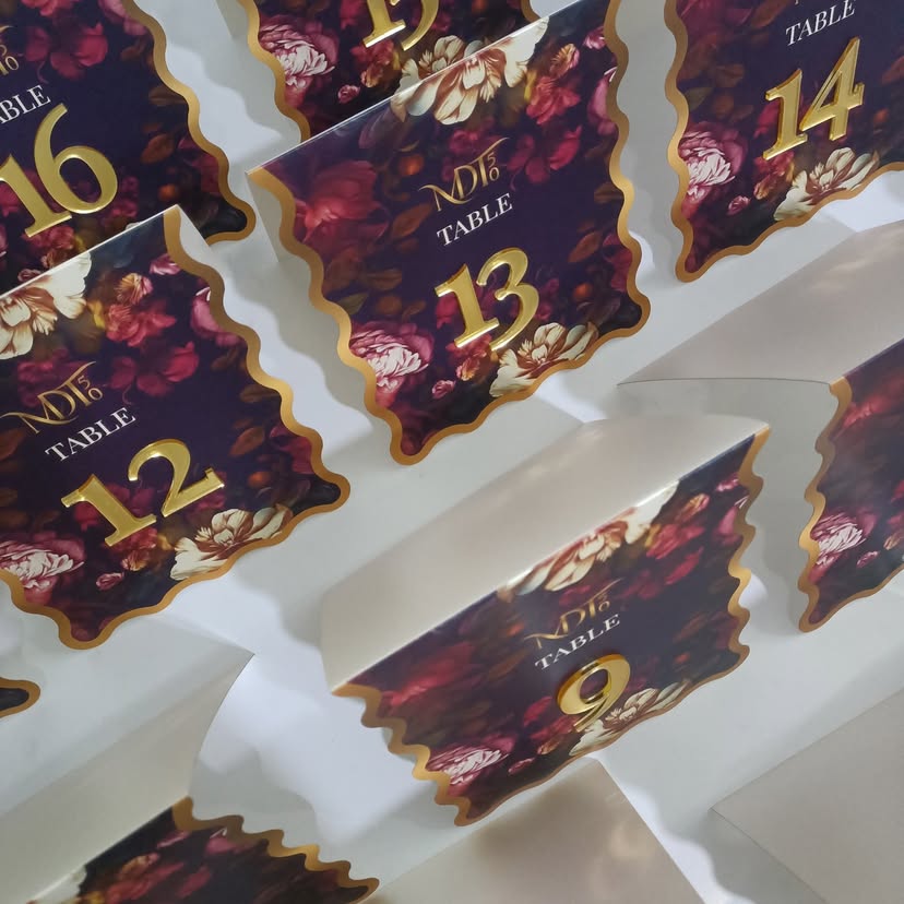 Customized high top quality custom branded event table tent tag card design and printing in Lagos, Abuja, Nigeria, Africa