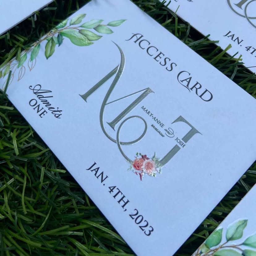 Best high top quality customized branded wedding event access card design and printing in Lagos, Abuja, Nigeria, Africa.
