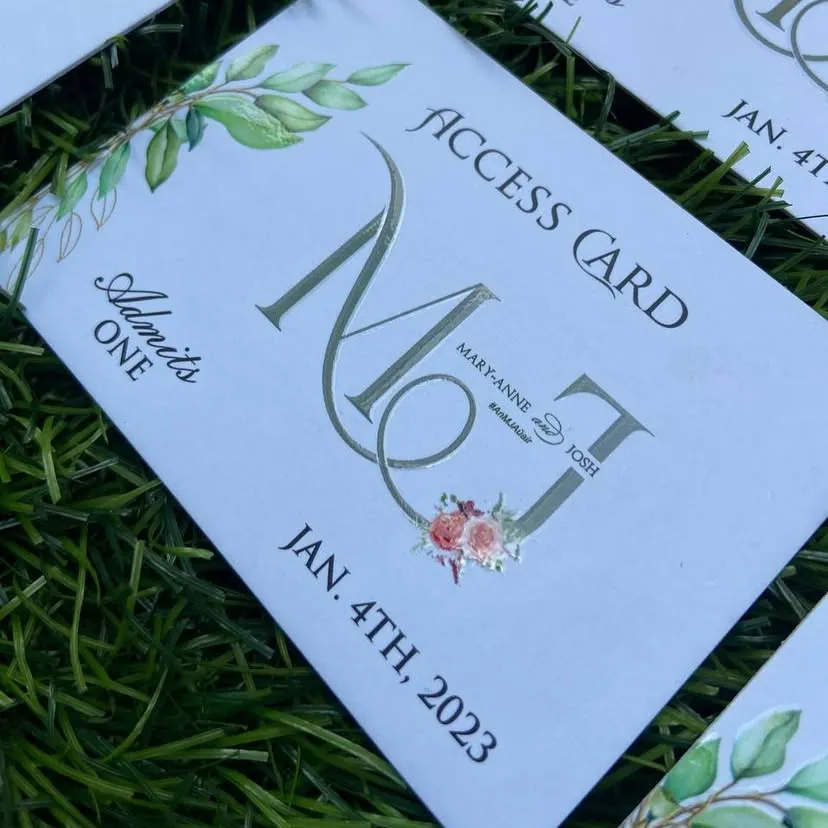 Best high top quality customized branded wedding event access card design and printing in Lagos, Abuja, Nigeria, Africa.