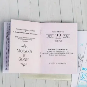 Customized branded best high top quality custom luxury premium corporate wedding passport invite design and printing in Lagos, Abuja, Nigeria, Africa.