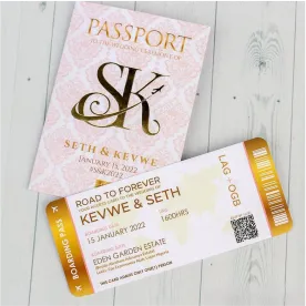 Customized high best quality top branded custom retractable wedding passport invites wedding stationeries design and printing in Lagos, Abuja, Nigeria, Africa.