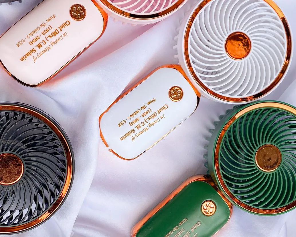 high quality custom personalized funeral burial souvenir mini rechargeable hand fan printing in lagos nigeria