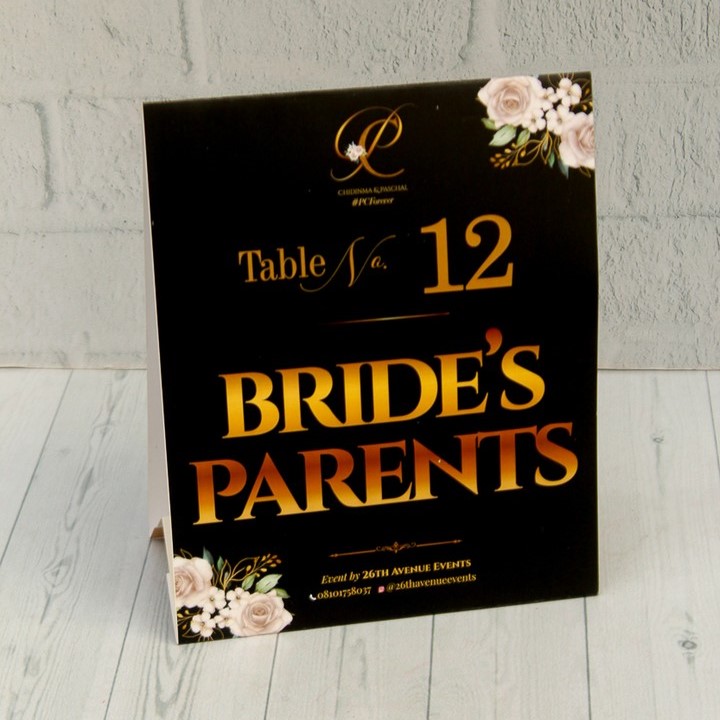 Custom table reservation tent cards event table tags design and printing in lagos nigeria