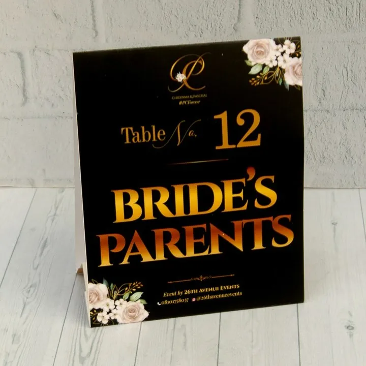 Custom table reservation tent cards event table tags design and printing in lagos nigeria