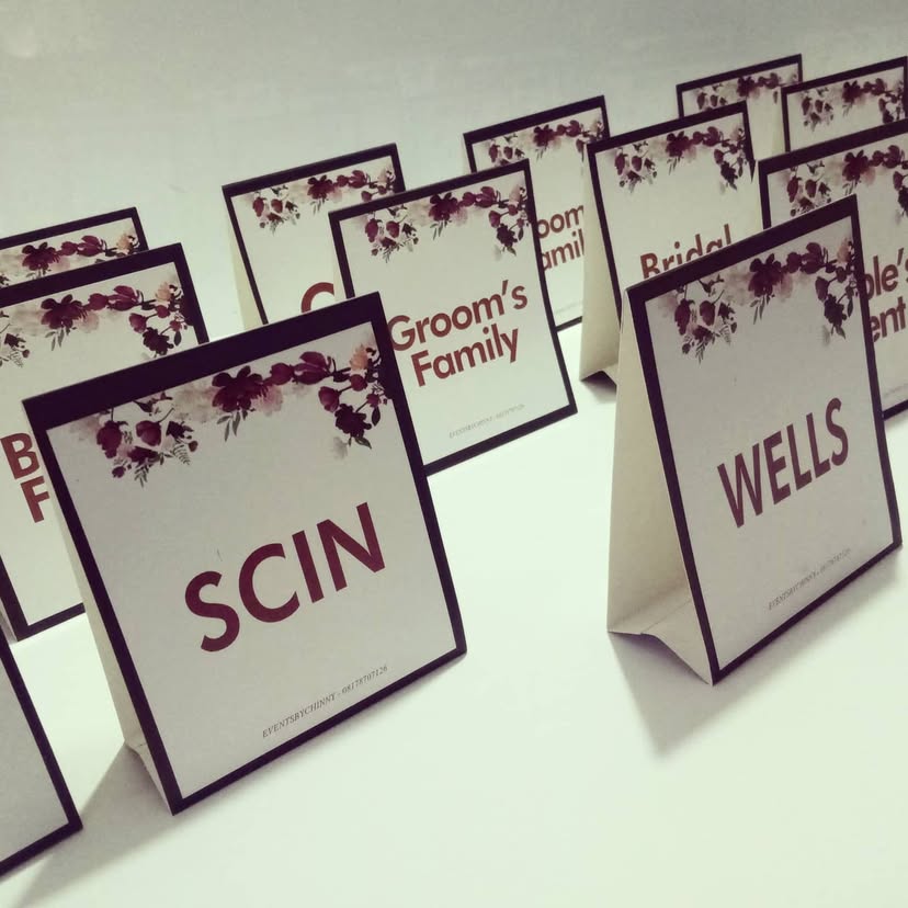 custom self-stand table reservation table tags tent cards design & printing in lagos nigeria