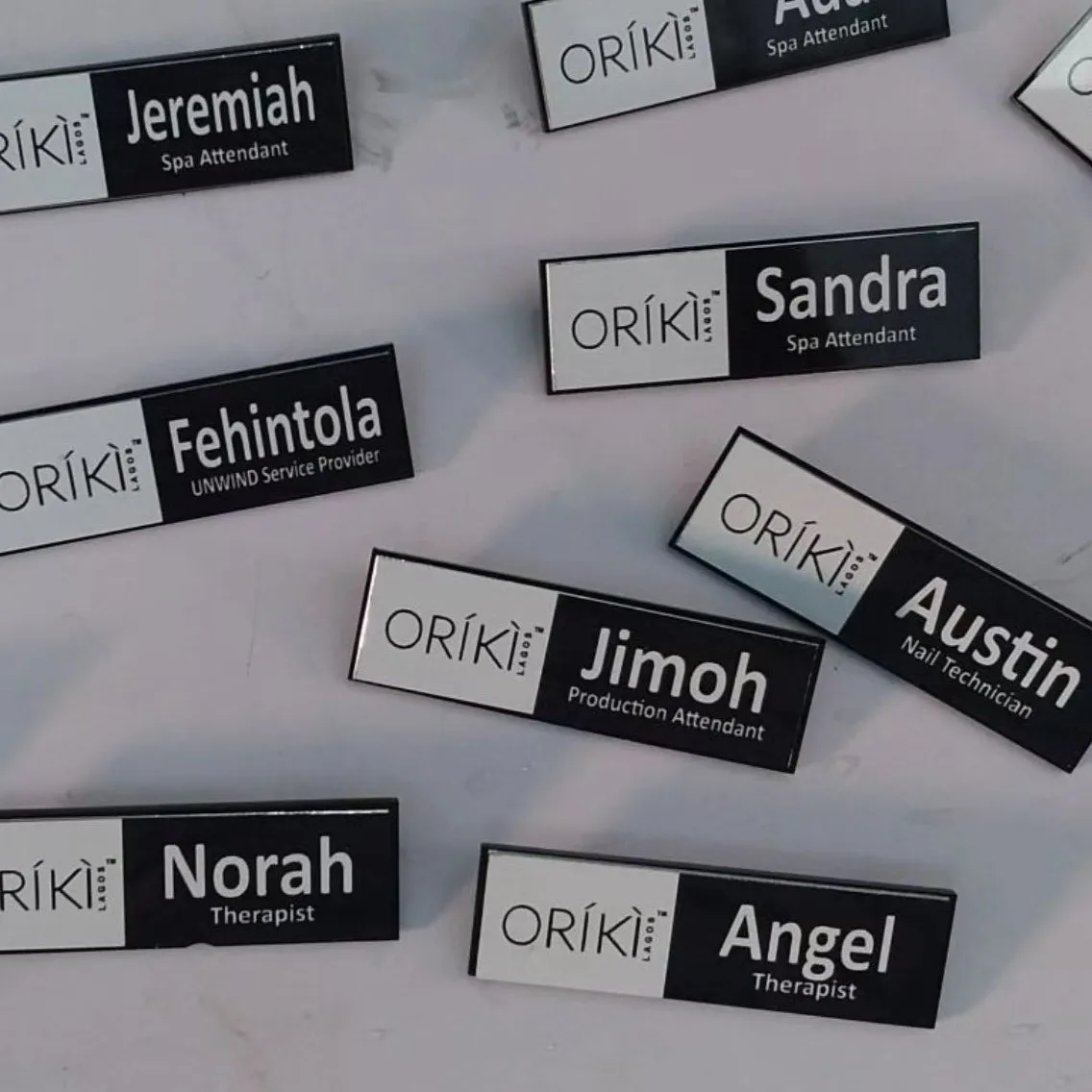 Top high best quality customized branded office name tag branding design and printing in Lagos, Abuja, Nigeria Africa.