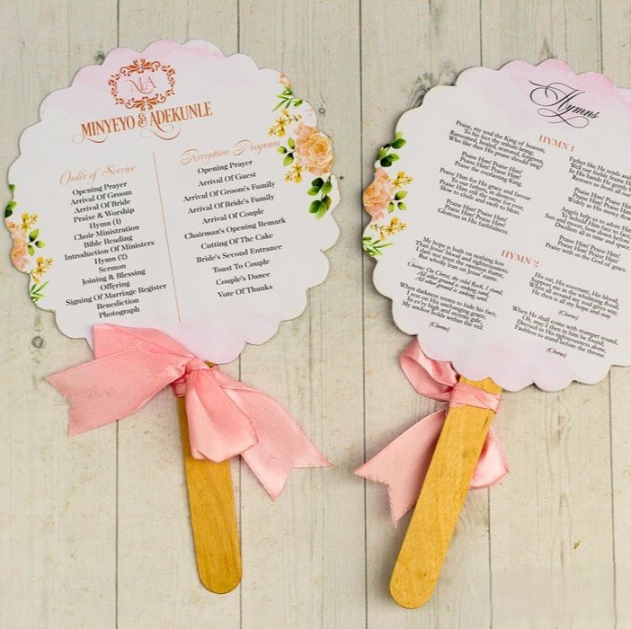 Custom wedding order of service souvenir handfan wedding handfan design and printing in lagos nigeria