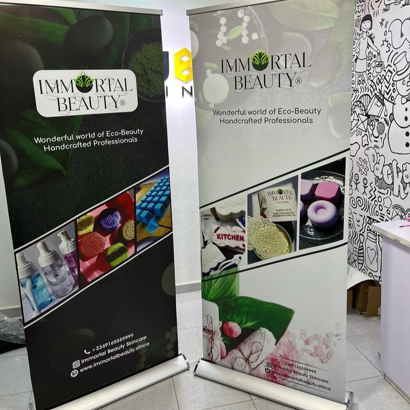 best high top quality custom branded customized retractable fashionable advert promotional roll banner design and printing in Lagos, Abuja, Nigeria, Africa.