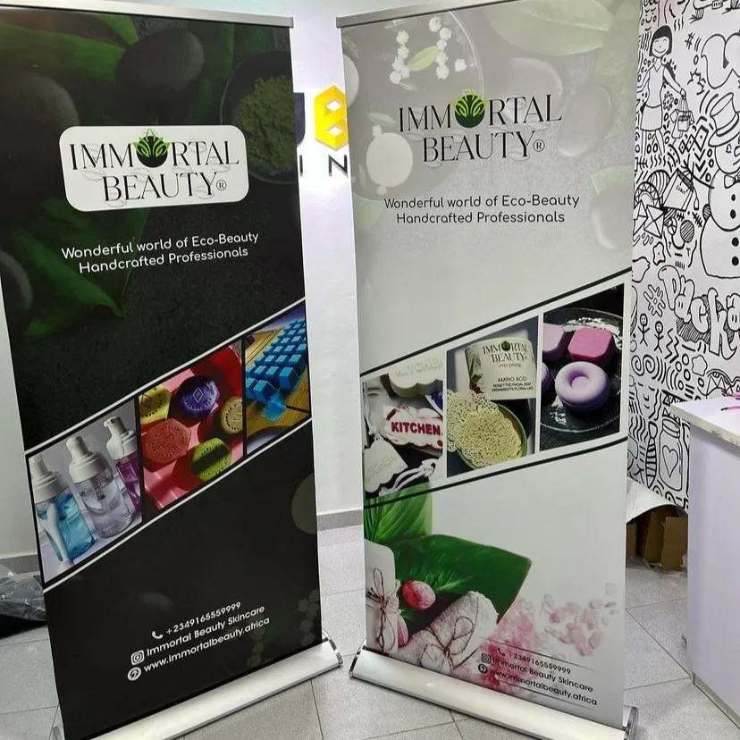 best high top quality custom branded customized retractable fashionable advert promotional roll banner design and printing in Lagos, Abuja, Nigeria, Africa.