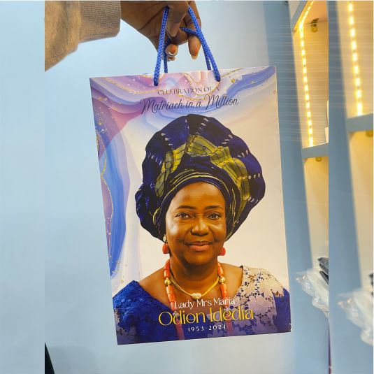 Best high top quality customized branded retractable fashionable funeral/burial paper bag design and printing in Lagos, Abuja, Nigeria, Africa.