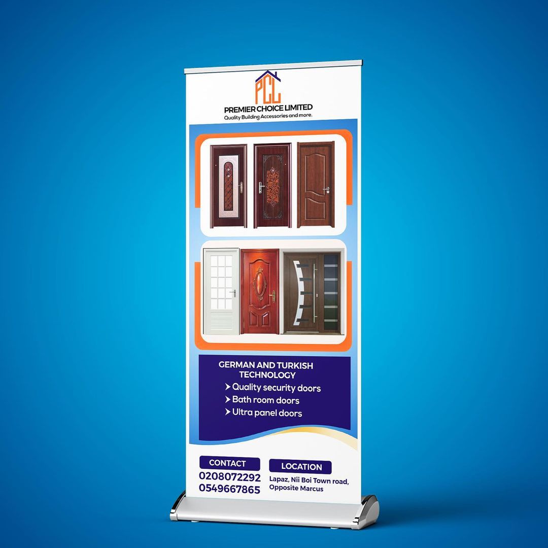 Best high top quality customized branded fashionable retractable advert roll-up banner design and printing in Lagos, Abuja, Nigeria, Africa.