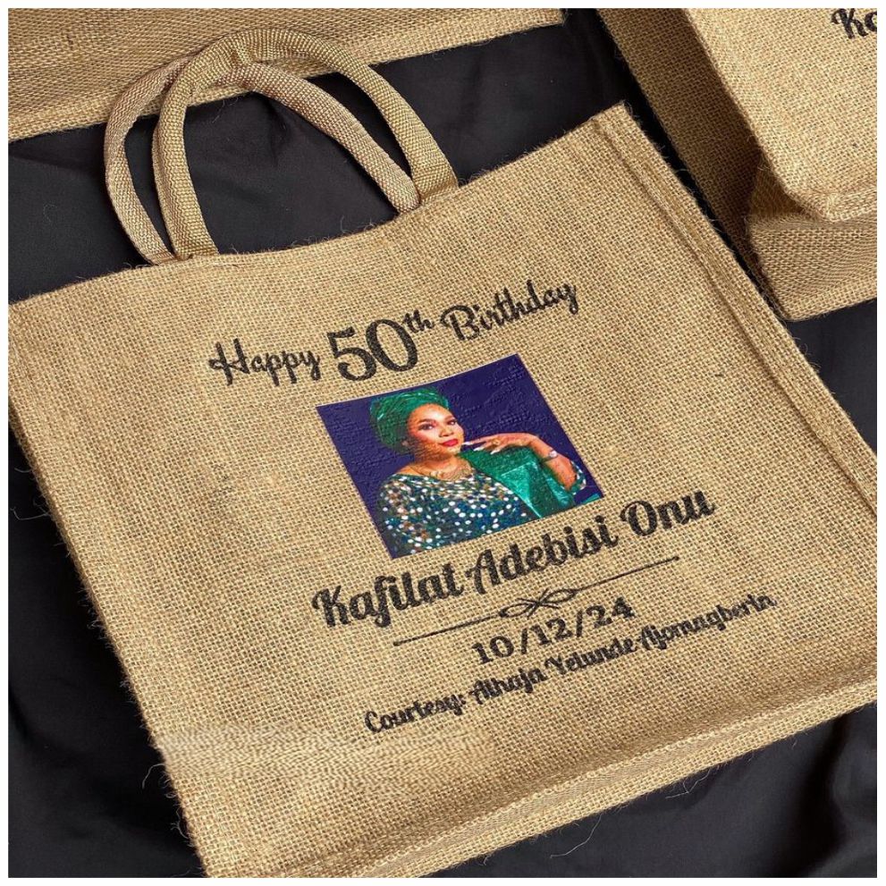 Top high best quality customized branded standard fancy retractable fashionable funeral/burial event souvenir jute bags  design and printing in Lagos, Abuja, Nigeria Africa.