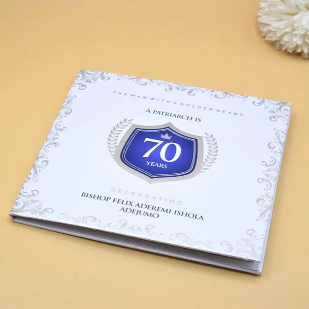 High best top quality customized branded custom premium 70 years square birthday brochure design and printing
                                                            in Lagos, Abuja, Nigeria, Africa.