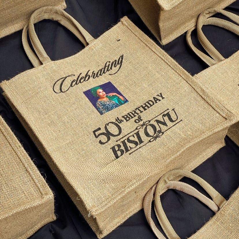 Customized high best quality top branded custom retractable 50 years birthday event souvenir jute bags design and printing in Lagos, Abuja, Nigeria, Africa.