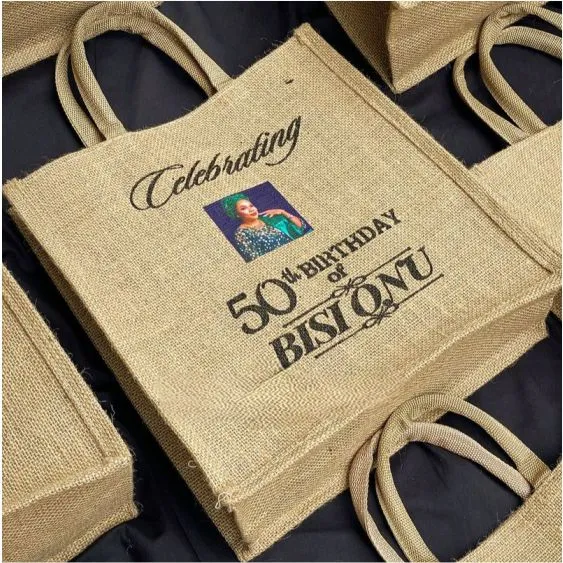 Customized high best quality top branded custom retractable 50 years birthday event souvenir jute bags design and printing in Lagos, Abuja, Nigeria, Africa.