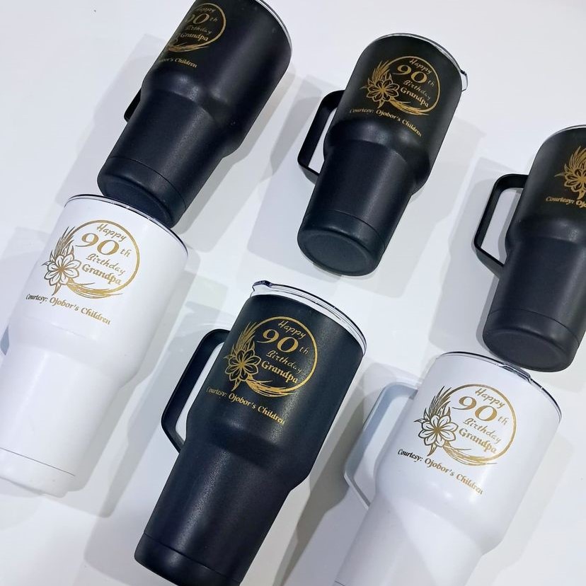 Custom Personalized Branded Vacuum Double Wall Insulated Mug Tumbler with Splash Proof Lid Straw for birthday souvenirs printing in lagos nigeria