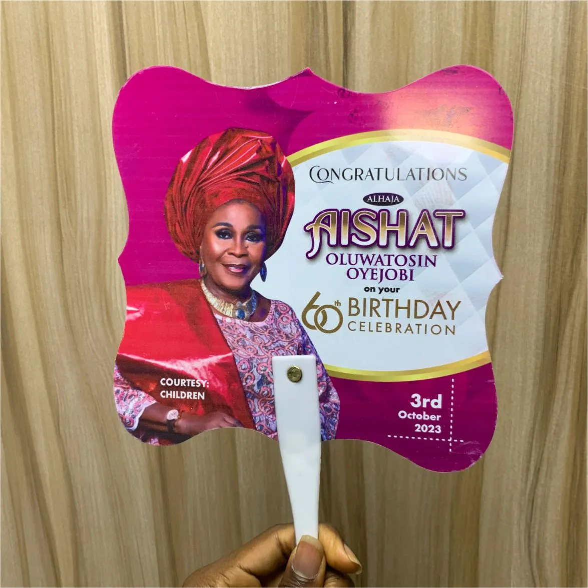 Best quality customized birthday plastic handfan design and printing in lagos nigeria