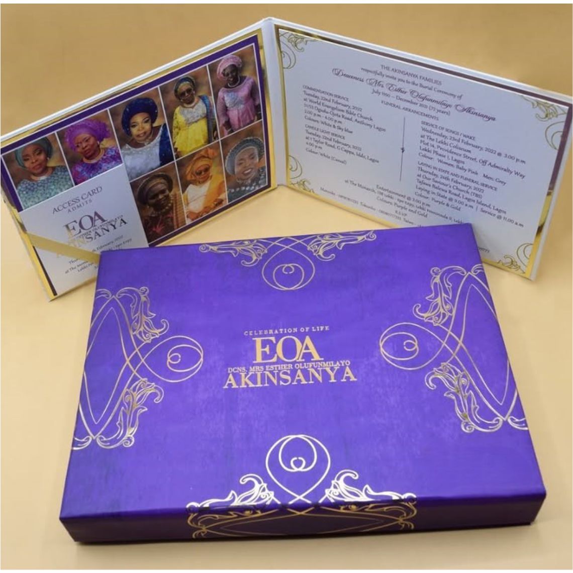 Top high best quality customized branded standard fancy retractable fashionable funeral/burial event invitation box set design and printing in Lagos, Abuja, Nigeria Africa.