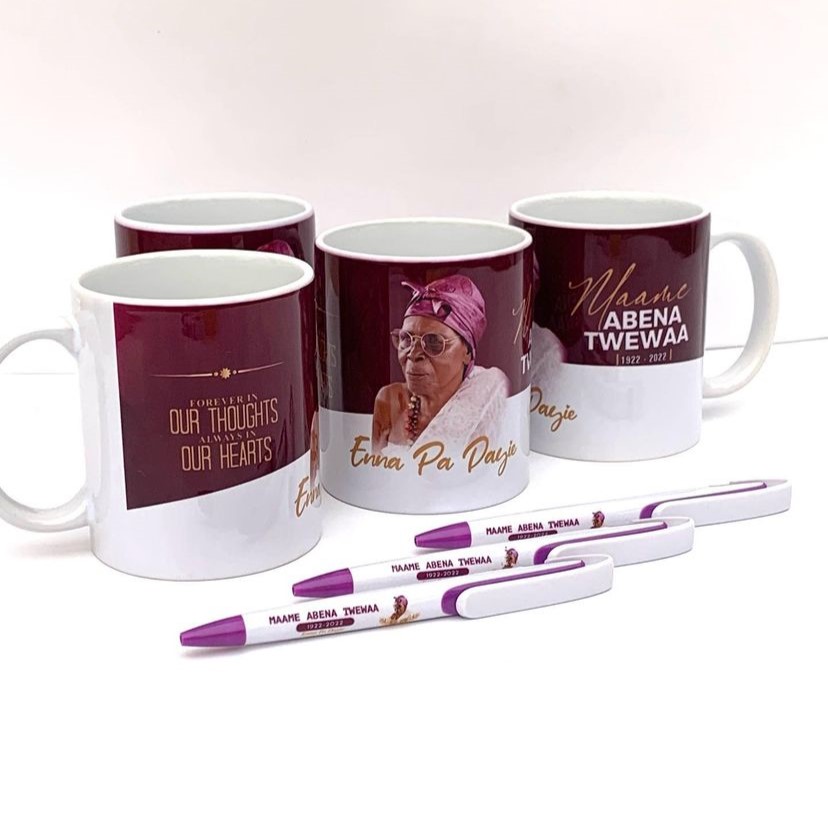 best high top quality custom branded customized retractable funeral/burial event souvenir coated mugs design and printing in Lagos, Abuja, Nigeria, Africa.