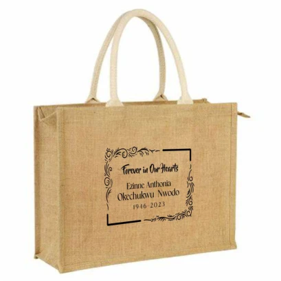 High best top quality customized branded custom premium retractable corporate funeral/burial branded jute bag souvenir gift item design and printing
                                                        in Lagos, Abuja, Nigeria, Africa.