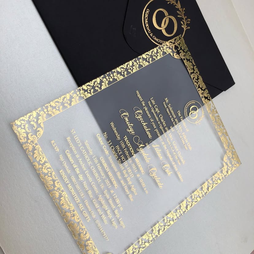 Customized high top quality custom branded marriage wedding acrylic invite design and printing in Lagos, Abuja, Nigeria, Africa