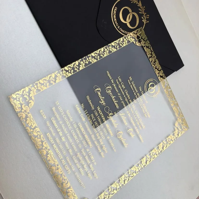 Customized high top quality custom branded marriage wedding acrylic invite design and printing in Lagos, Abuja, Nigeria, Africa