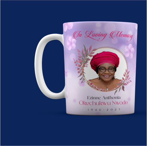 Customized branded best high top quality custom funeral/burial mug souvenir gift item design and printing in Lagos, Abuja, Nigeria, Africa.