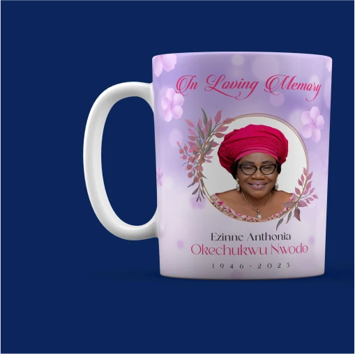 Customized branded best high top quality custom funeral/burial mug souvenir gift item design and printing in Lagos, Abuja, Nigeria, Africa.