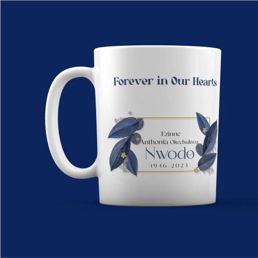 Customized branded best high top quality custom funeral/burial mug souvenir gift item design and printing in Lagos, Abuja, Nigeria, Africa.