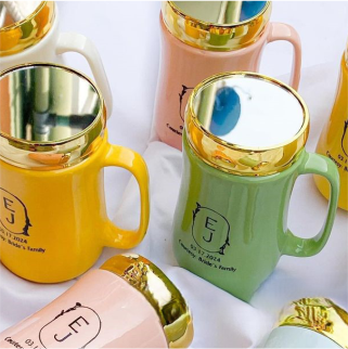 High top best quality customized branded custom retractable luxury premium mirror lid glass cover mug design and printing in Lagos, Abuja, Nigeria, Africa.