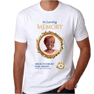 Top high best quality customized branded standard fancy retractable promotional luxury premium funeral/burial round neck t-shirt design and printing in Lagos, Abuja, Nigeria Africa.