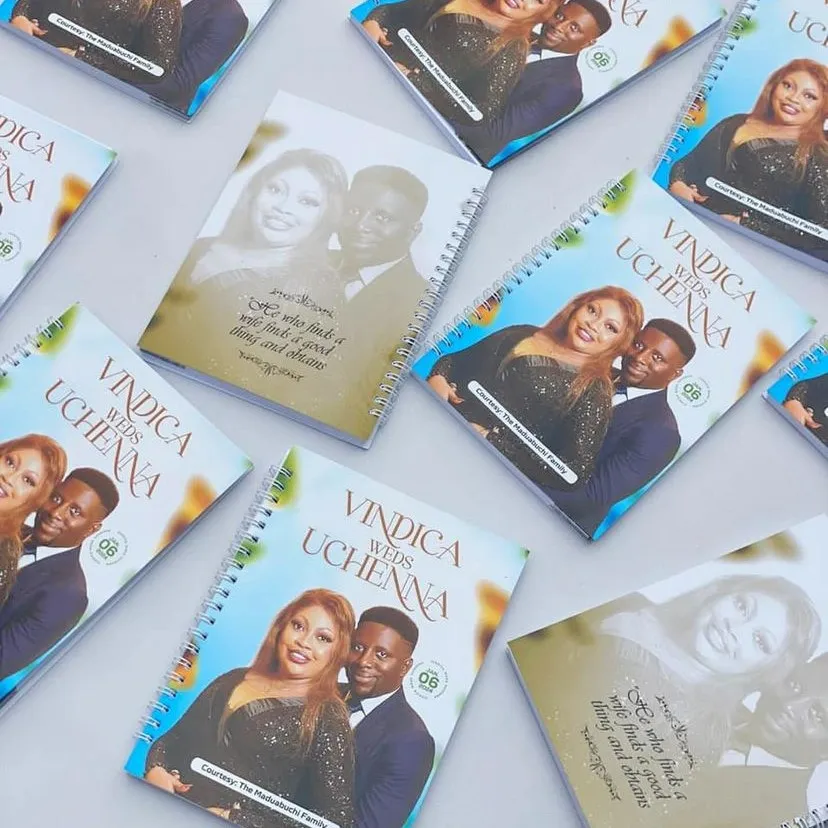 Customized high top quality custom branded wedding marriage souvenir gift items wedding jotter notepad design and printing in Lagos, Abuja, Nigeria, Africa