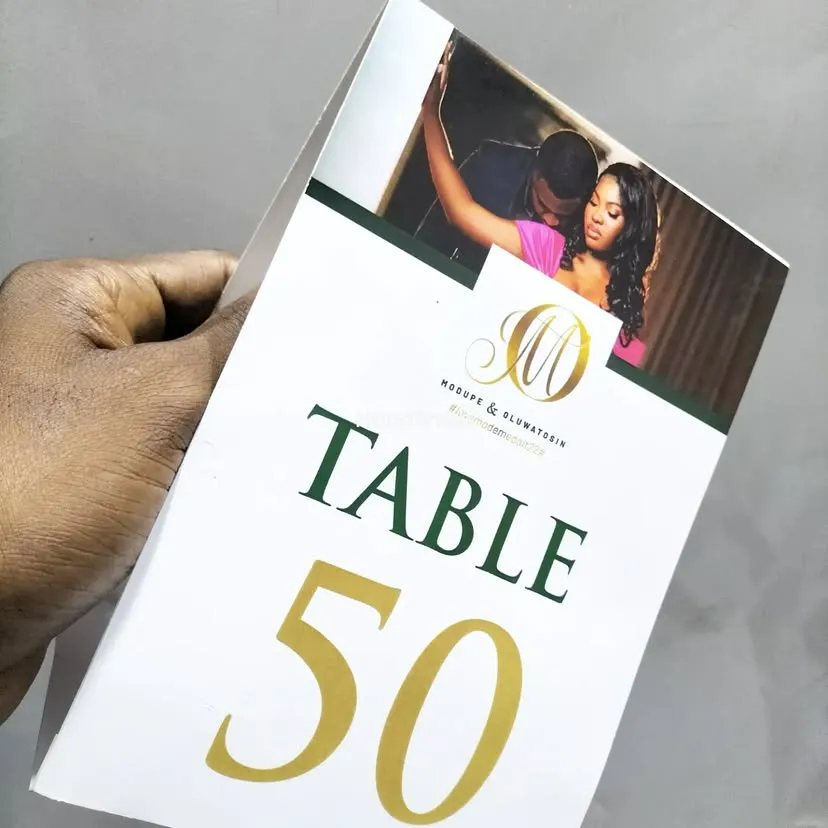 Customized high top quality custom branded event table tent tag card design and printing in Lagos, Abuja, Nigeria, Africa