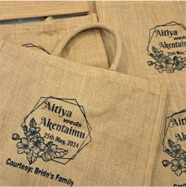 Best high top quality customized branded fashionable retractable luxury premium wedding jute bag souvenir gift item design and printing in Lagos, Abuja, Nigeria, Africa.