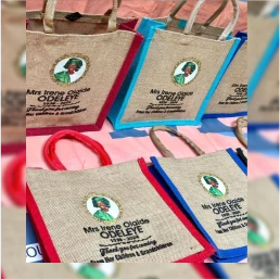 Best high top quality customized branded fashionable retractable luxury premium funeral/burial jute bag souvenir gift item design and printing in Lagos, Abuja, Nigeria, Africa.