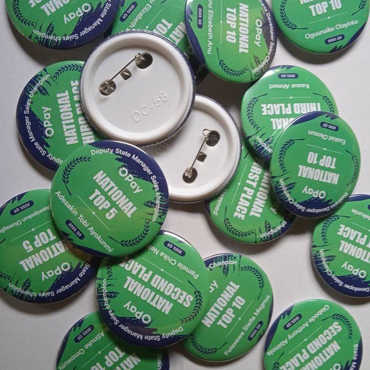 custom personalized button badge pin tag with safety pin design and printing in lagos abuja nigeria