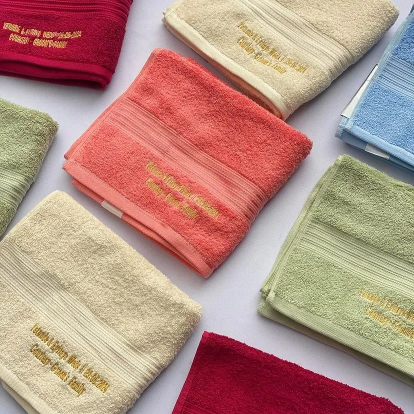 Customized branded best high top quality custom embroidered face towel design and printing in Lagos, Abuja, Nigeria, Africa.