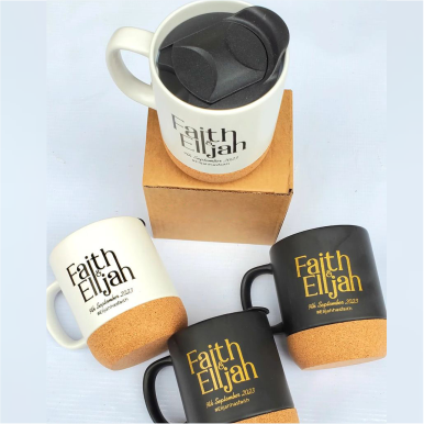 Top high best quality customized branded standard fancy retractable promotional luxury premium wedding cork bottom mug souvenir gift item design and printing in Lagos, Abuja, Nigeria Africa.