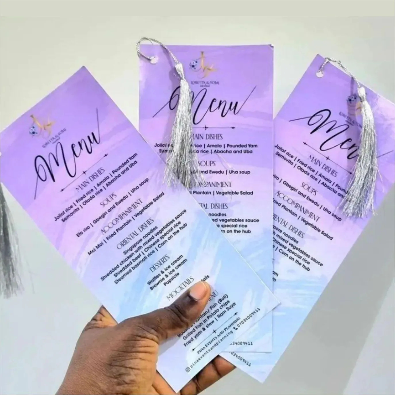 Top high best quality customized branded standard fancy event menu card design and printing in Lagos, Abuja, Nigeria Africa.