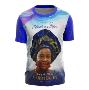 Top high best quality customized branded standard fancy retractable promotional luxury premium funeral/burial round neck t-shirt design and printing in Lagos, Abuja, Nigeria Africa.
